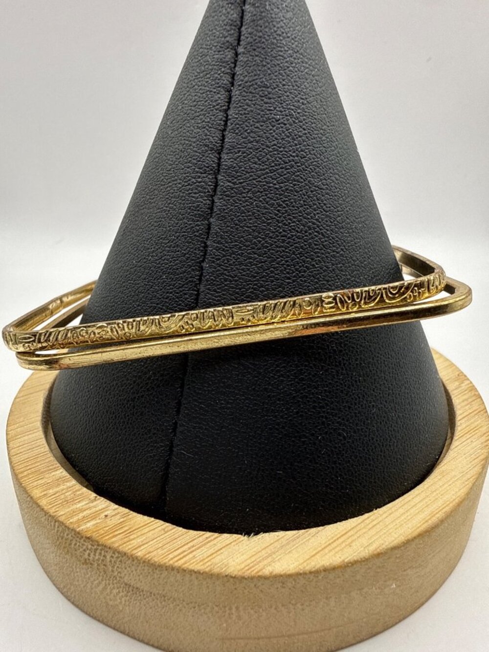 Vintage Gold Square Bangle Bracelets Set | Minimalist Geometric Stackable Retro - Picture 3 of 5